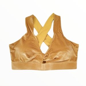 Fabletics Oasis Twist Front Velour Sports Bra in Light Honey